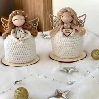 💫💞 Andílek s háčkovanou sukýnkou 💫💞 #VanocniAndelka #VeseléVánoce #DrevenaHlavicka #GravirovanyText #Brimoon...